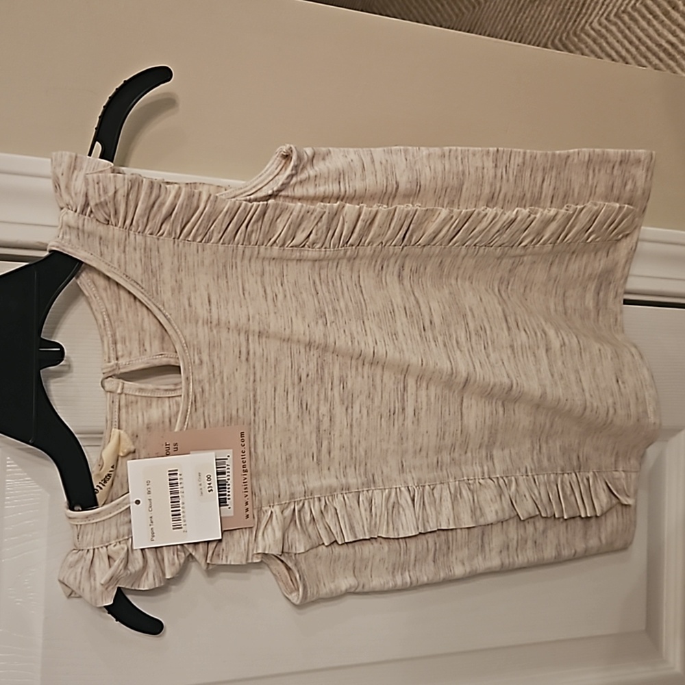 NWT Vignette sleeveless oatmeal ruffle shirt size 10
